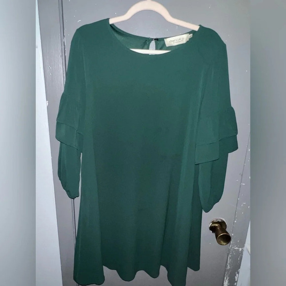 CHARLIE O size medium green dress with long ruffle type sleeves. - Picture 1 of 5